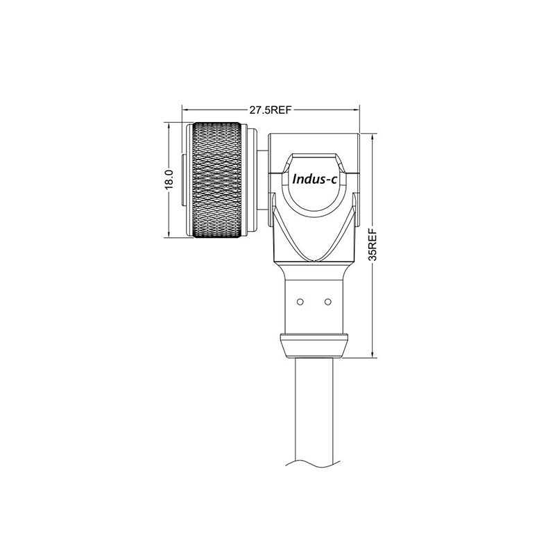 Push-pull m12 3pins A code female right angle molded cable,unshielded,PVC,-40°C~+105°C,22AWG 0.34mm²,brass with nickel plated screw